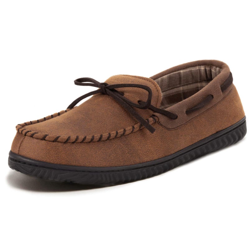 ULTRAIDEAS Men's Luke Microsuede Moccasin Slippers with Tie Indoor Outdoor, Camel, 13 - Image 1